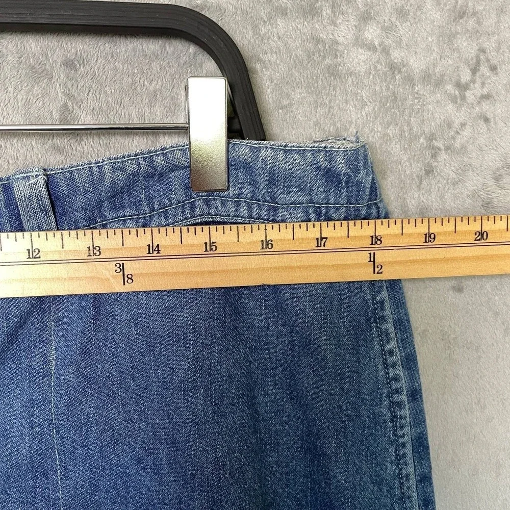 Denim Skirt 100% Cotton Size 16 Blue Button Front‎ Side Pockets A Line Long